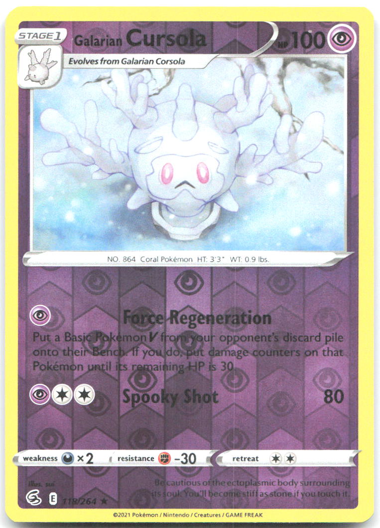 Galarian Cursola Reverse Holo Rare SWSH08 Fusion Strike 118/264 NM sui