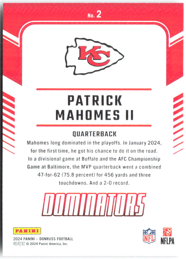 Patrick Mahomes II Donruss - Dominators 2 2024 Kansas City Chiefs