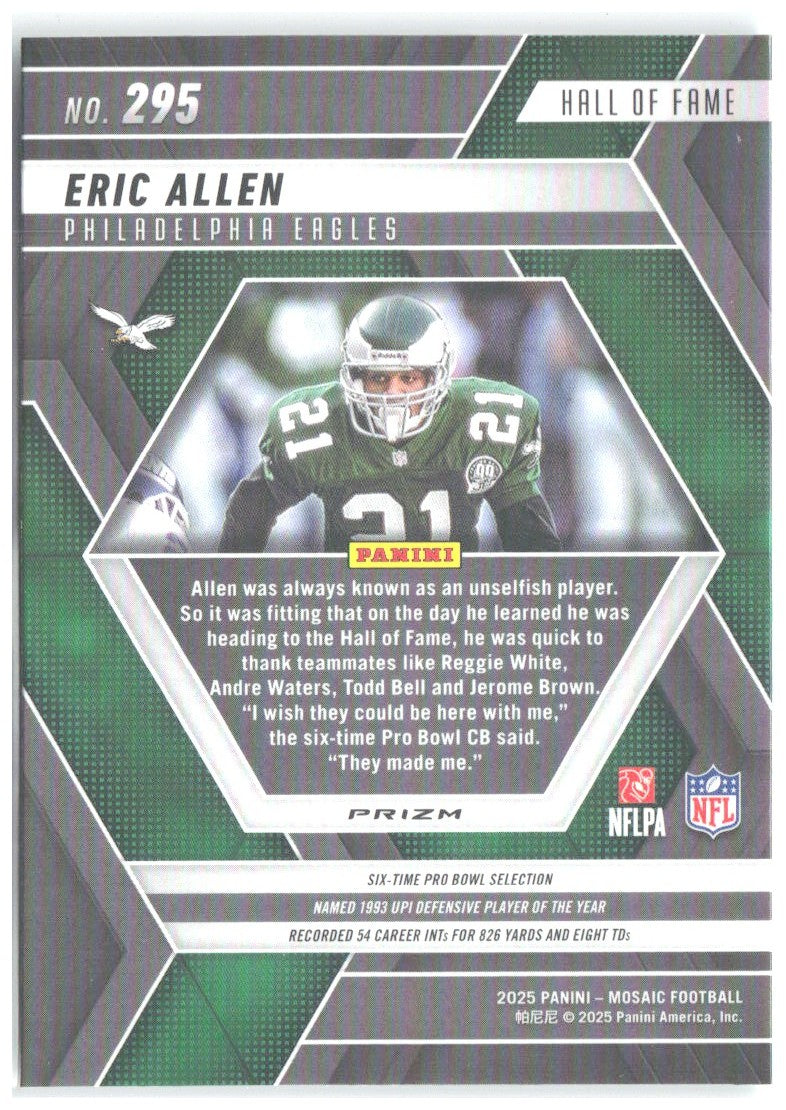 Eric Allen Panini Mosaic - Mosaic Green 295 2025 Philadelphia Eagles