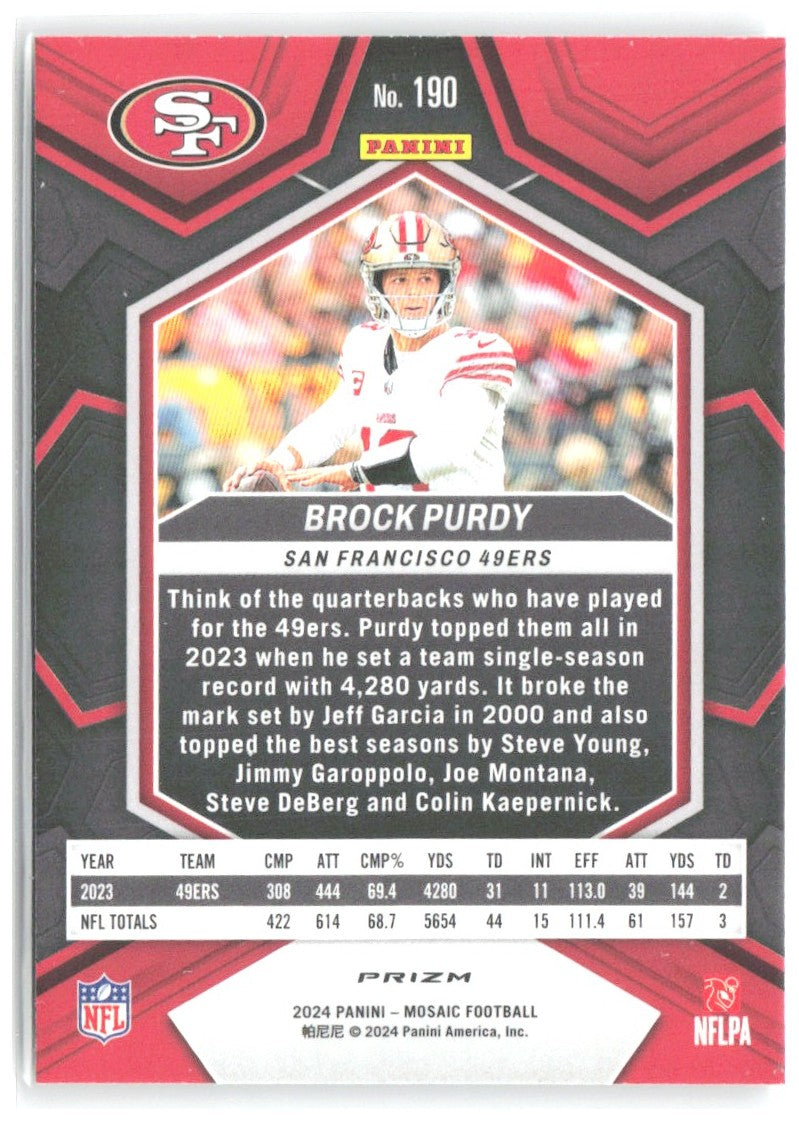 Brock Purdy Panini Mosaic - Silver 190 2024 San Francisco 49ers