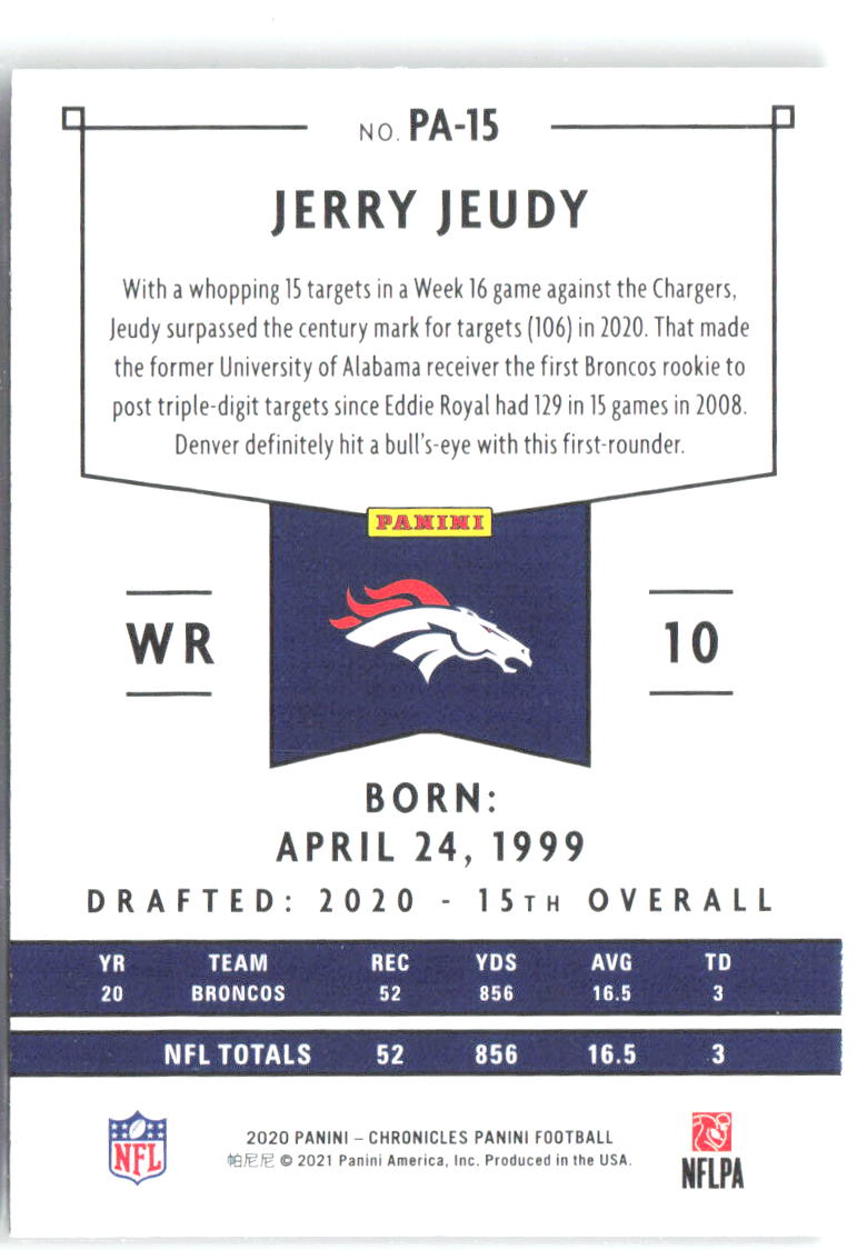 Jerry Jeudy Panini Chronicles - Panini PA-15 2020 Denver Broncos