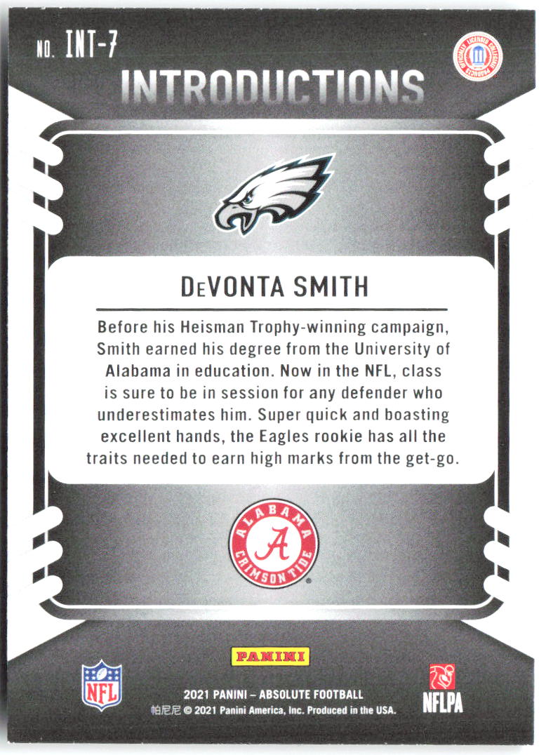 DeVonta Smith Panini Absolute - Introductions INT-7 2021 Philadelphia Eagles
