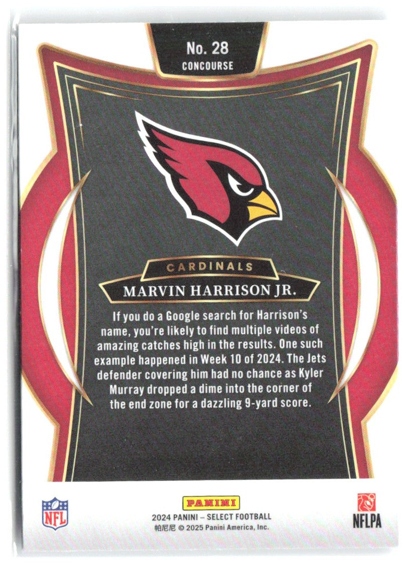 Marvin Harrison Jr. Panini Select 28 2024 Arizona Cardinals RC