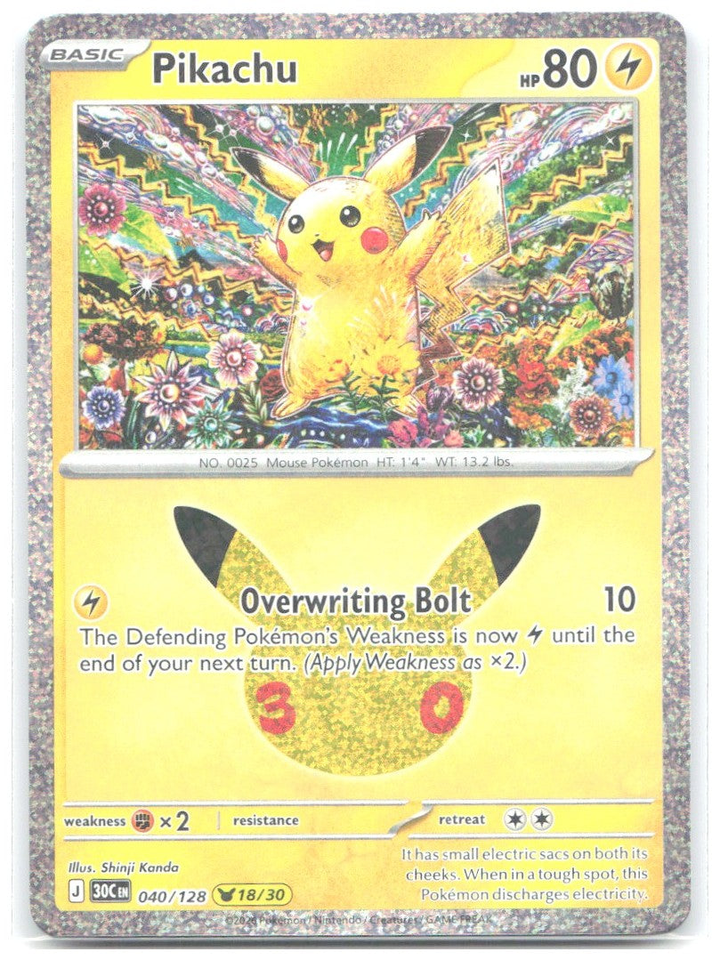 Pikachu Holo Pikachu Rare ME 30th Celebration 040/128 NM Shinji Kanda