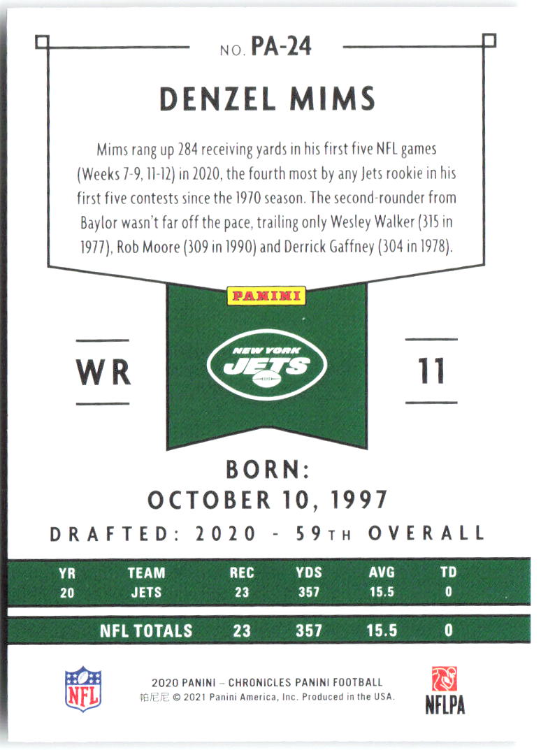 Denzel Mims Panini Chronicles - Panini PA-24 2020 New York Jets