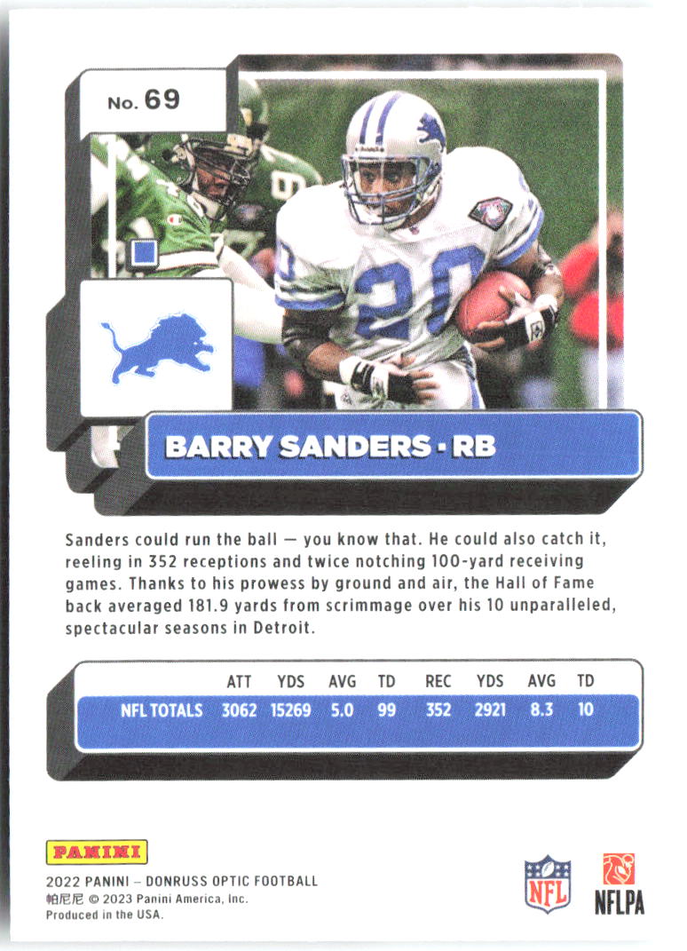 Barry Sanders Donruss Optic 69 2022 Detroit Lions