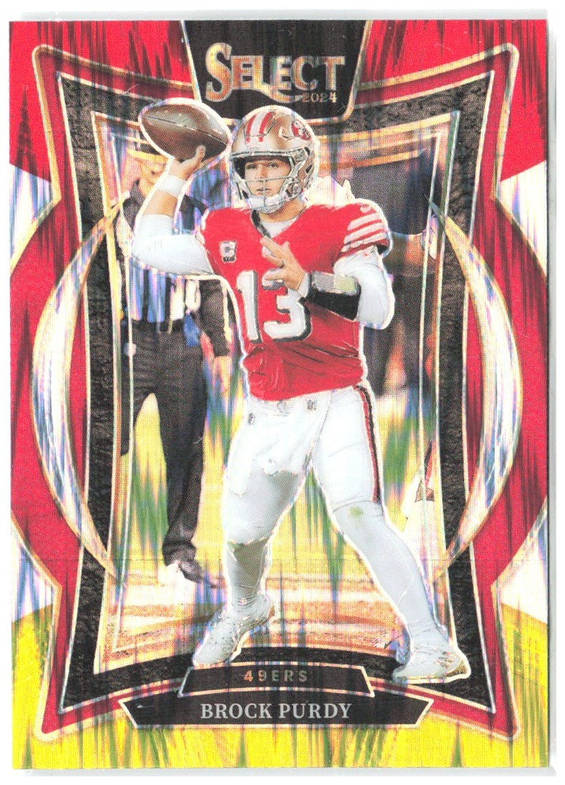 Brock Purdy Panini Select - Red & Yellow Prizm Shock 37 2024 San Francisco 49ers