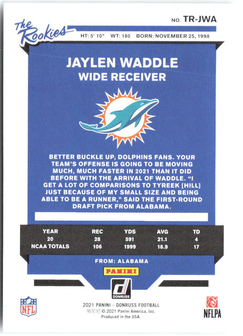 Jaylen Waddle Donruss - The Rookies TR-JWA 2021 Miami Dolphins