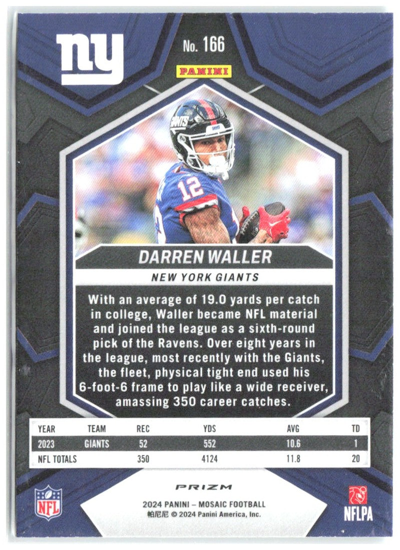 Darren Waller Panini Mosaic - Mosaic Green 166 2024 New York Giants