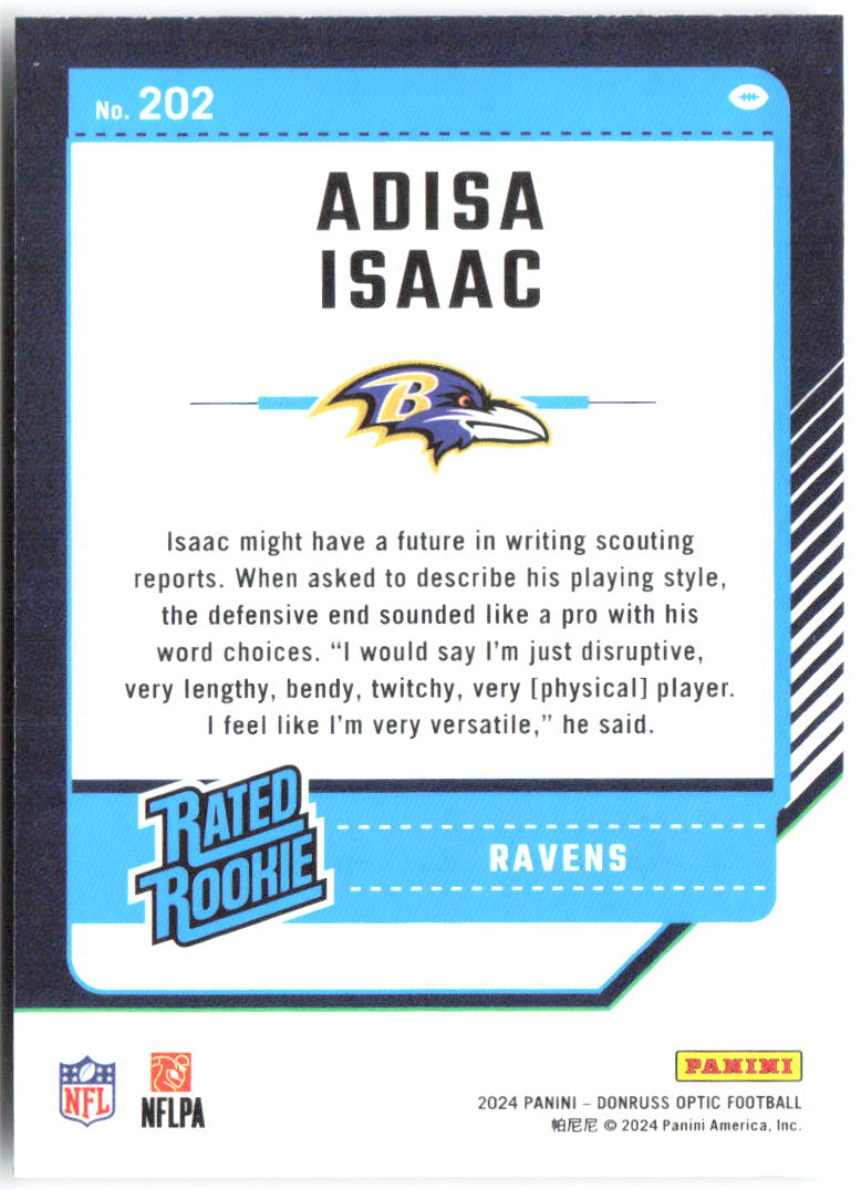 Adisa Isaac Donruss Optic 202 2024 Baltimore Ravens RC