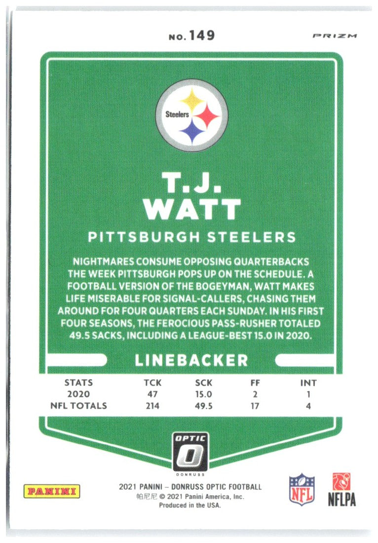 T.J. Watt Donruss Optic - Holo 149 2021 Pittsburgh Steelers