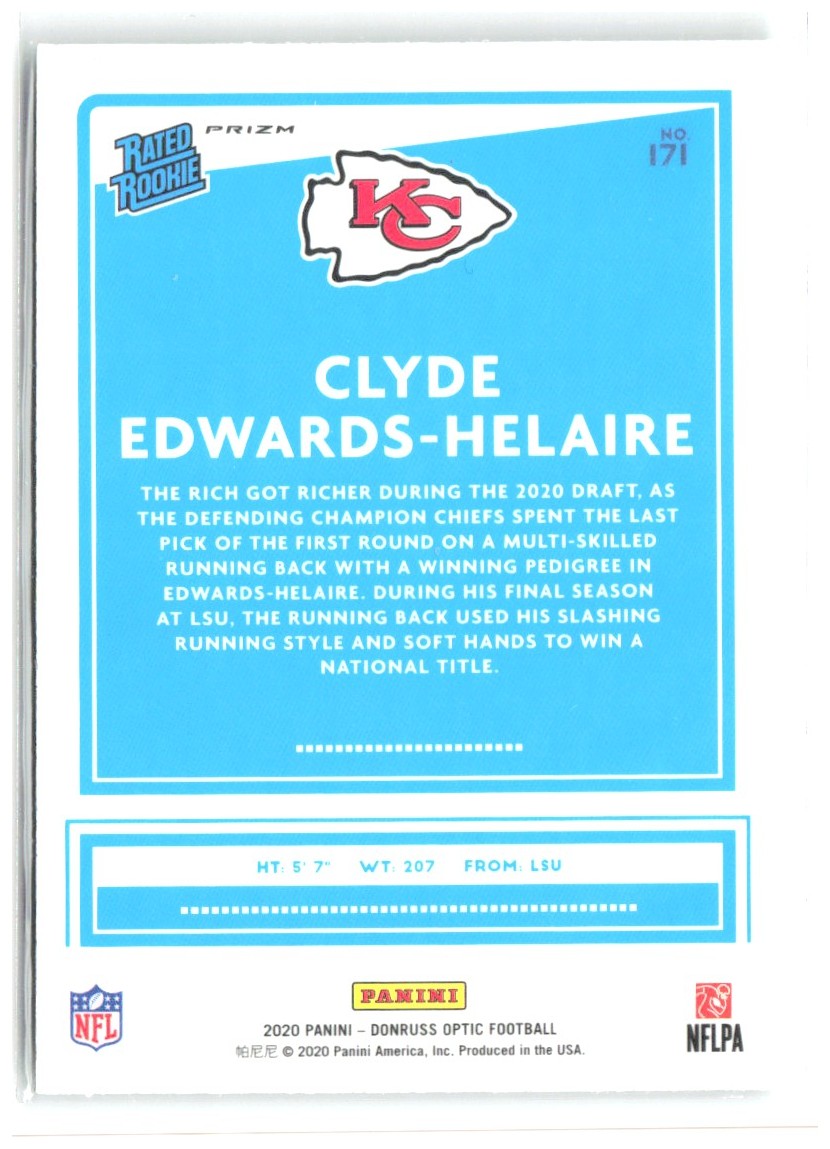 Clyde Edwards-Helaire Donruss Optic - Green Velocity 171 2020 Kansas City Chiefs