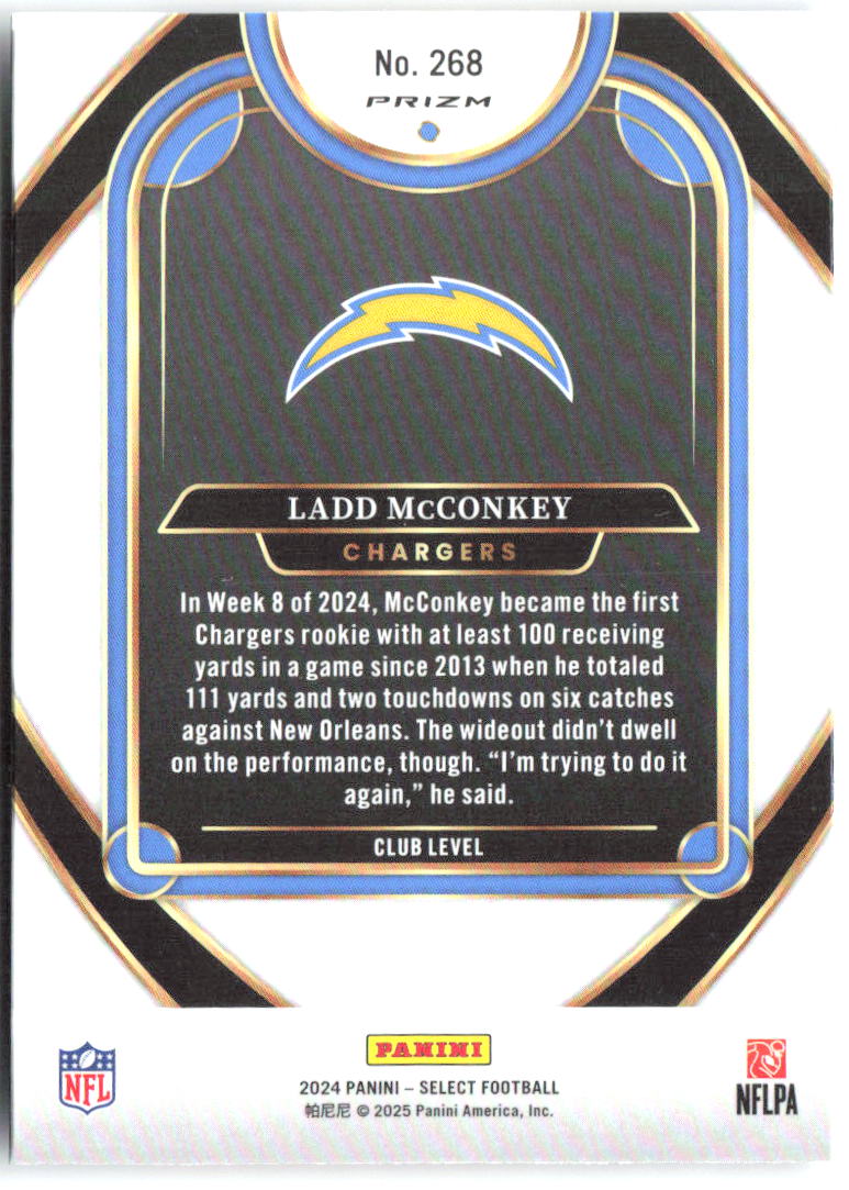 Ladd McConkey Select - Red & Yellow Prizm Shock 268 2024 Los Angeles Chargers
