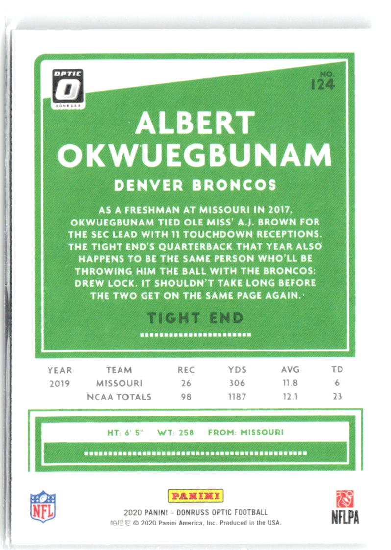 Albert Okwuegbunam Donruss Optic 124 2020 Denver Broncos RC