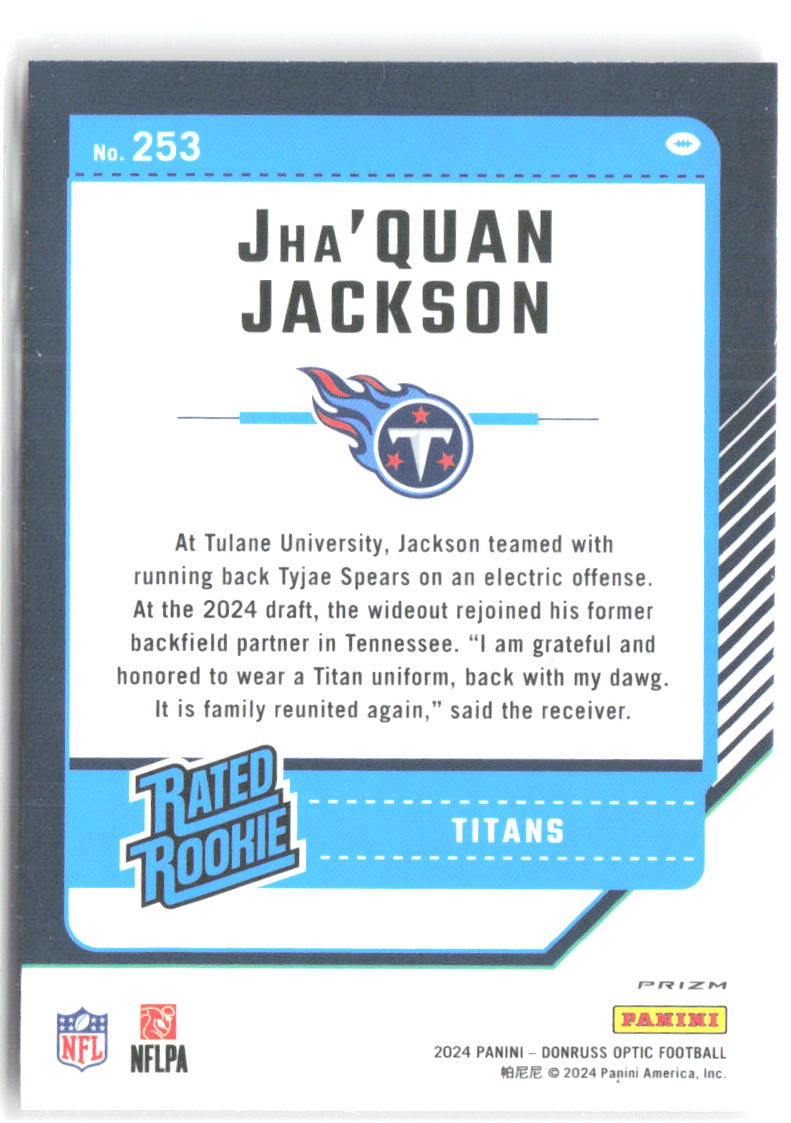 Jha'Quan Jackson Donruss Optic - Pink 253 2024 Tennessee Titans