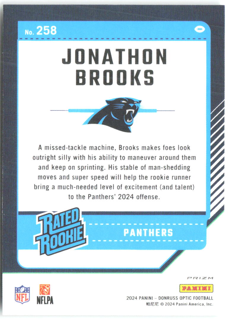 Jonathon Brooks Donruss Optic - Green Hyper 258 2024 Carolina Panthers