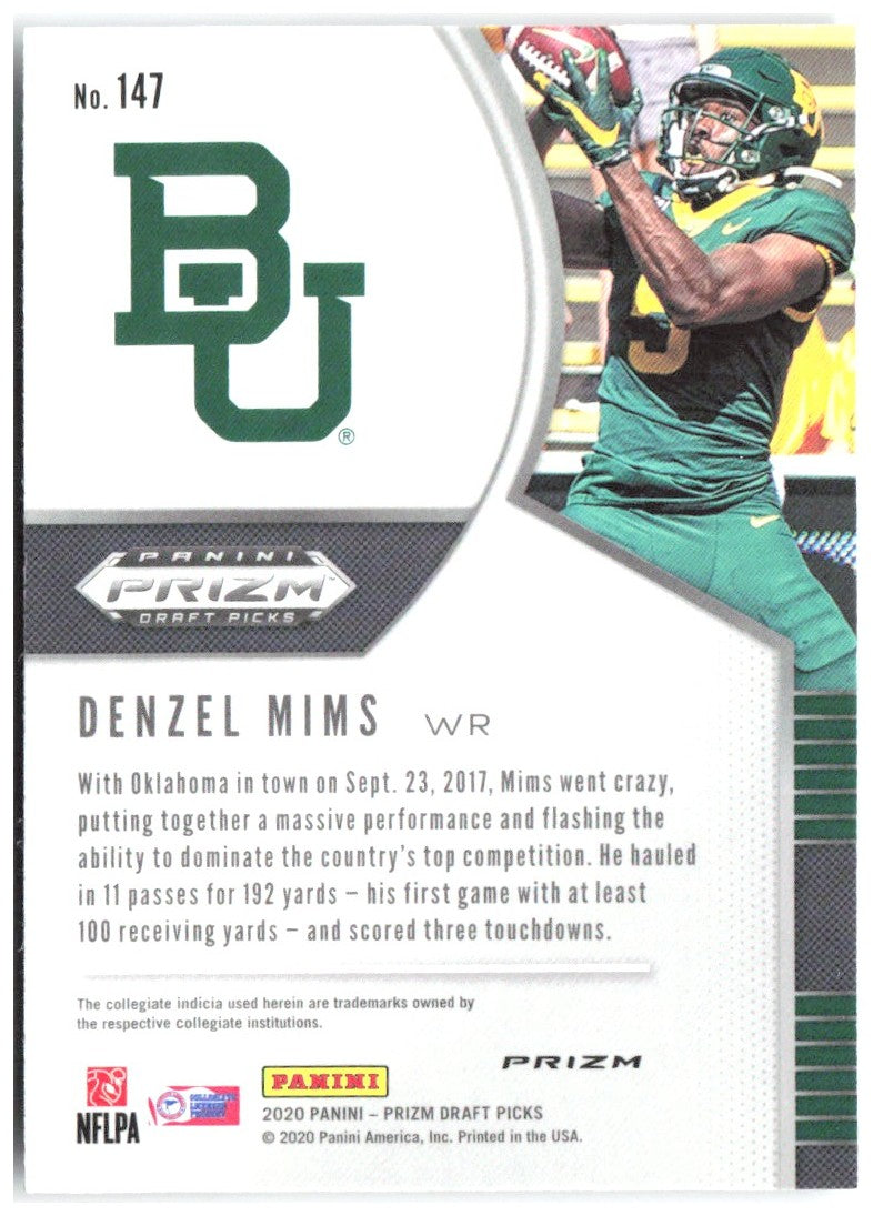 Denzel Mims Panini Prizm Draft Picks - Prizms Silver 147 2020 Baylor Bears