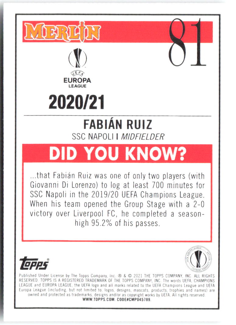 Fabián Ruiz Merlin UEFA Champions League 81 2020-21 Napoli