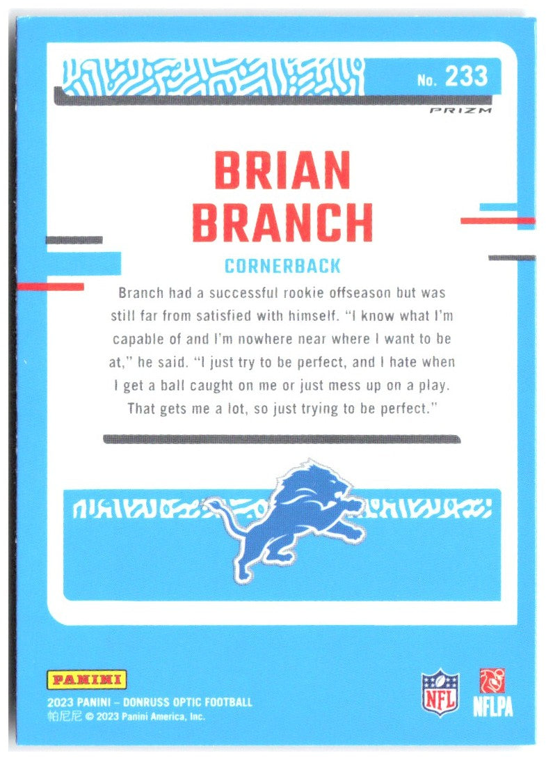 Brian Branch Donruss Optic - Purple Shock 233 2023 Detroit Lions