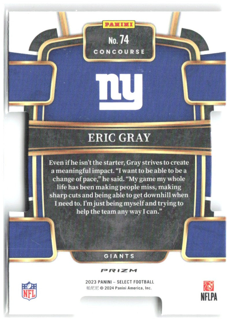 Eric Gray Panini Select - Red and Yellow Prizms Die Cuts 74 2023 New York Giants
