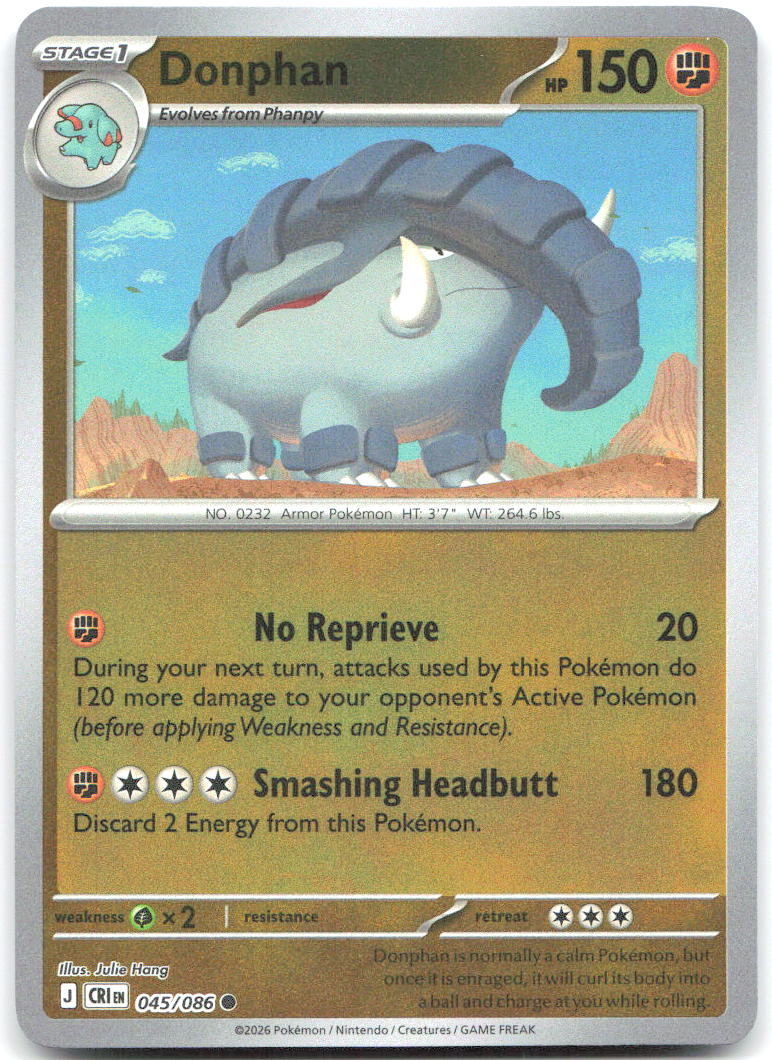 Donphan Reverse Holo Common ME04 Chaos Rising 045/086 NM Julie Hang