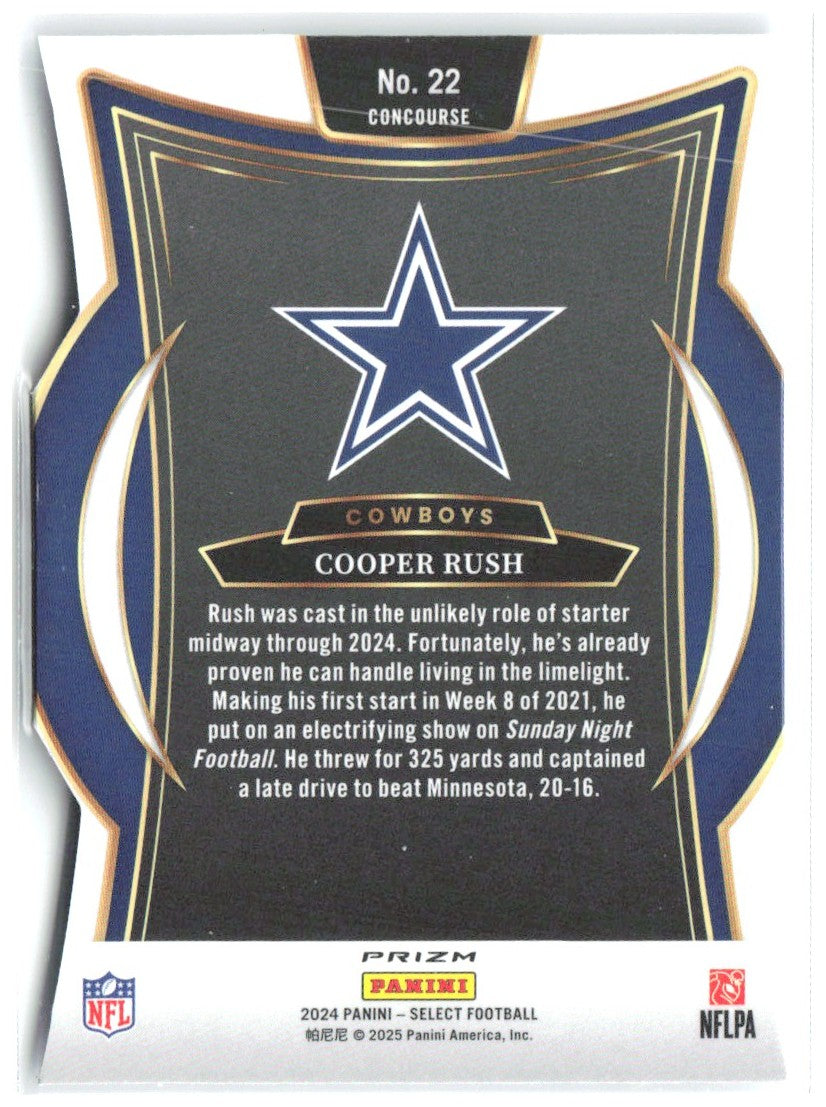 Cooper Rush Panini Select - Silver Prizm Die Cut 22 2024 Dallas Cowboys