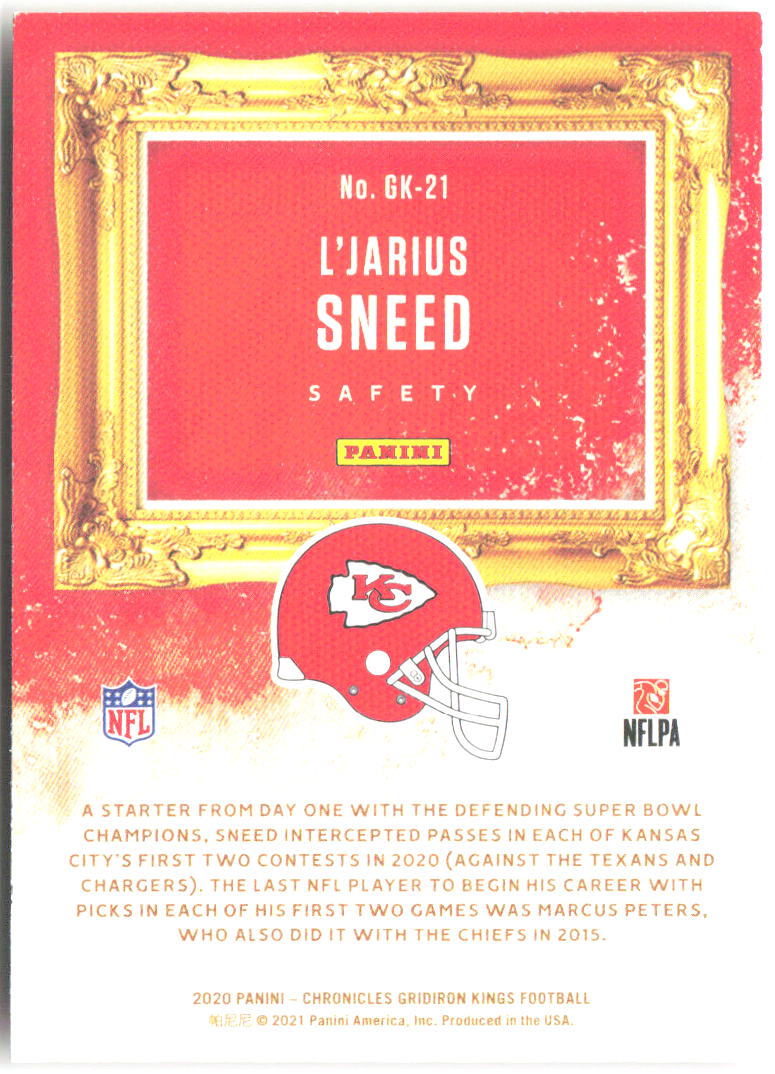 L'Jarius Sneed Panini Chronicles - Gridiron Kings GK-21 2020 Kansas City Chiefs