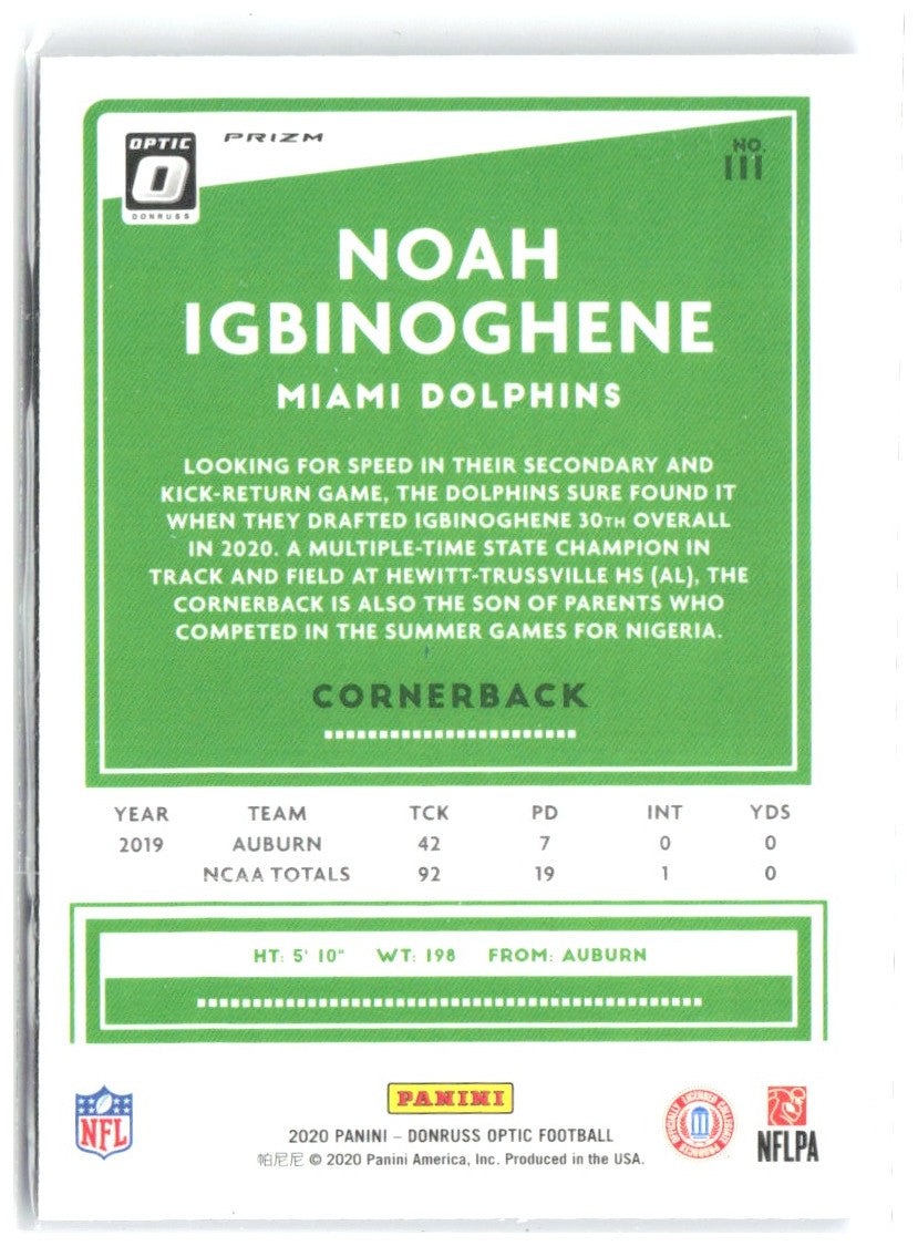 Noah Igbinoghene Donruss Optic - Blue Scope 111 2020 Miami Dolphins