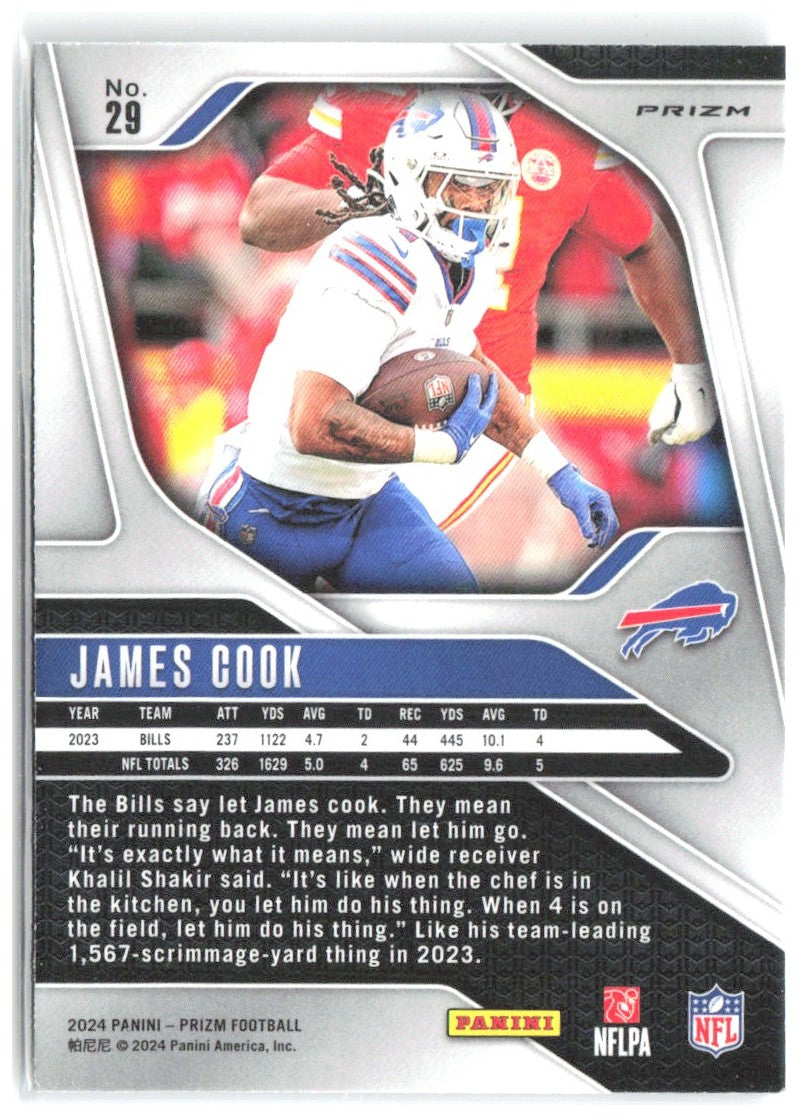 James Cook Panini Prizm - Silver 29 2024 Buffalo Bills