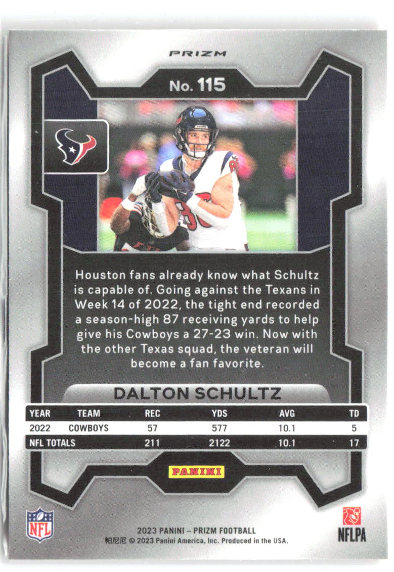 Dalton Schultz Panini Prizm - Lazer 115 2023 Houston Texans