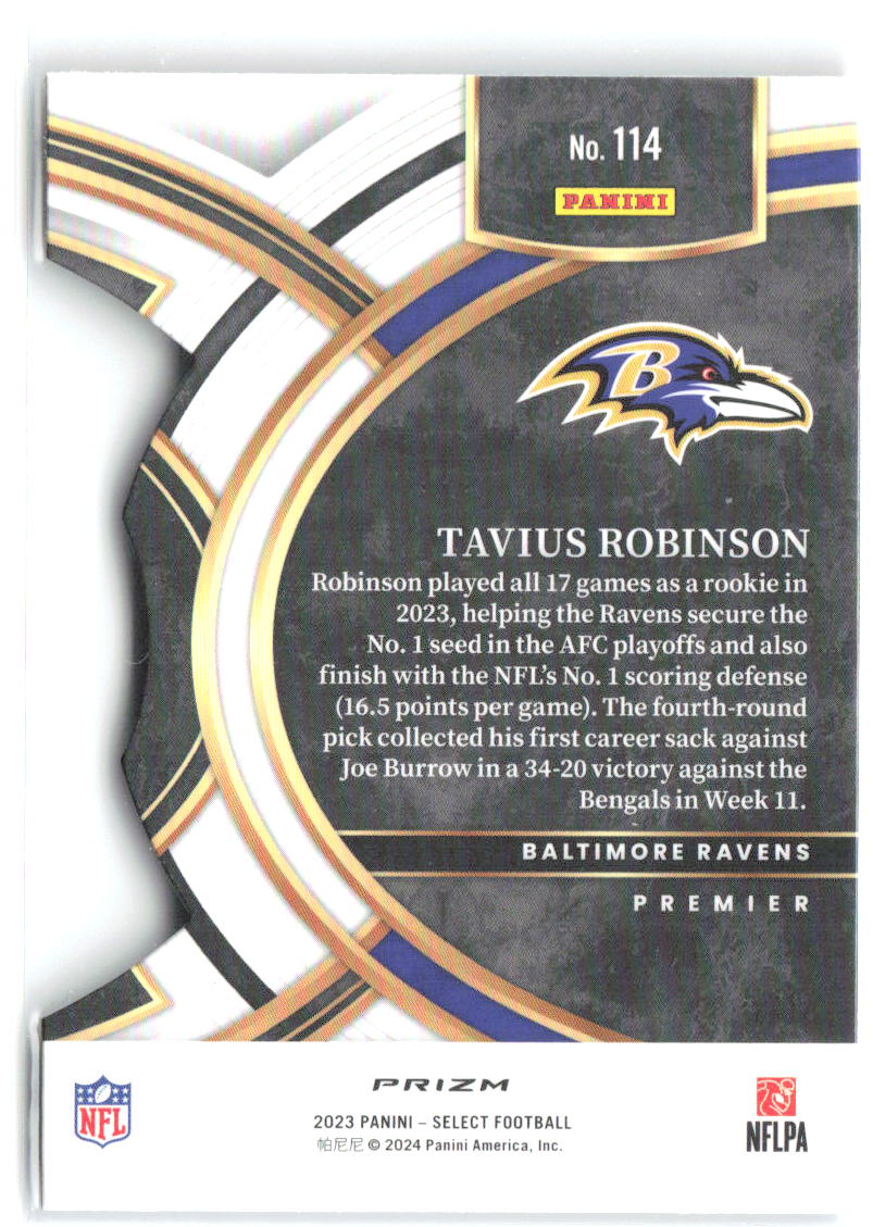 Tavius Robinson Select - Red and Blue Prizms Die Cuts 114 2023 Baltimore Ravens