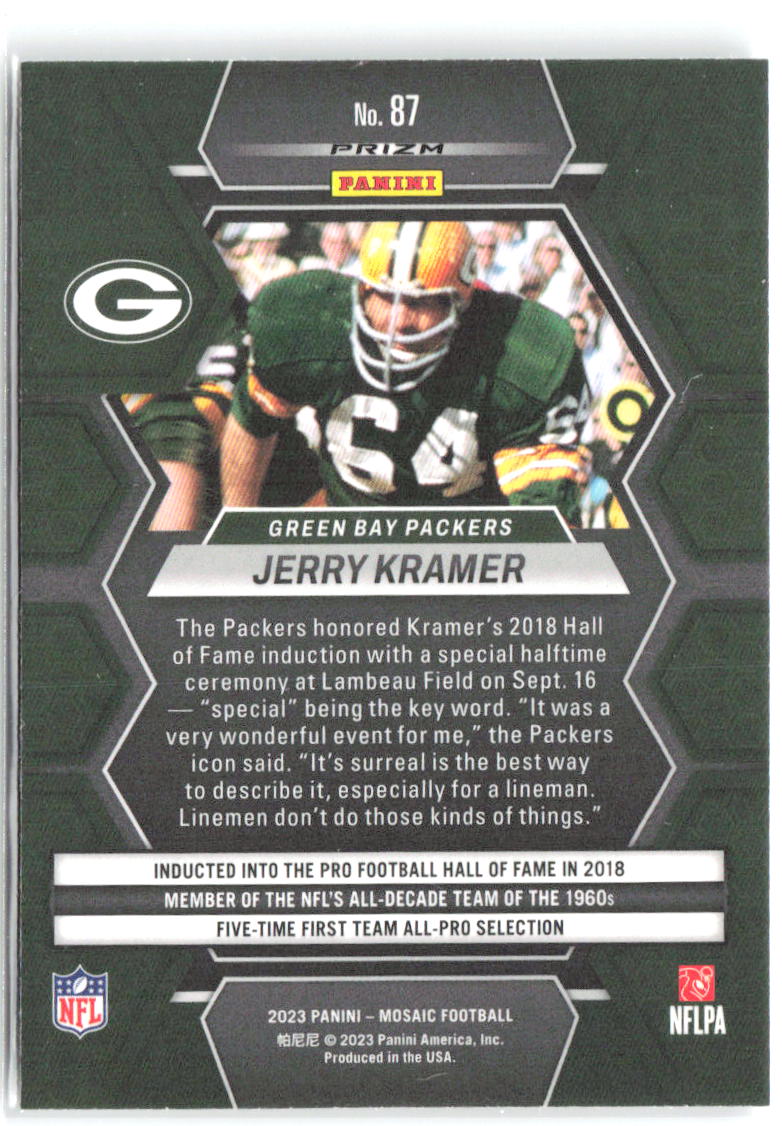 Jerry Kramer Panini Mosaic - Silver 87 2023 Green Bay Packers