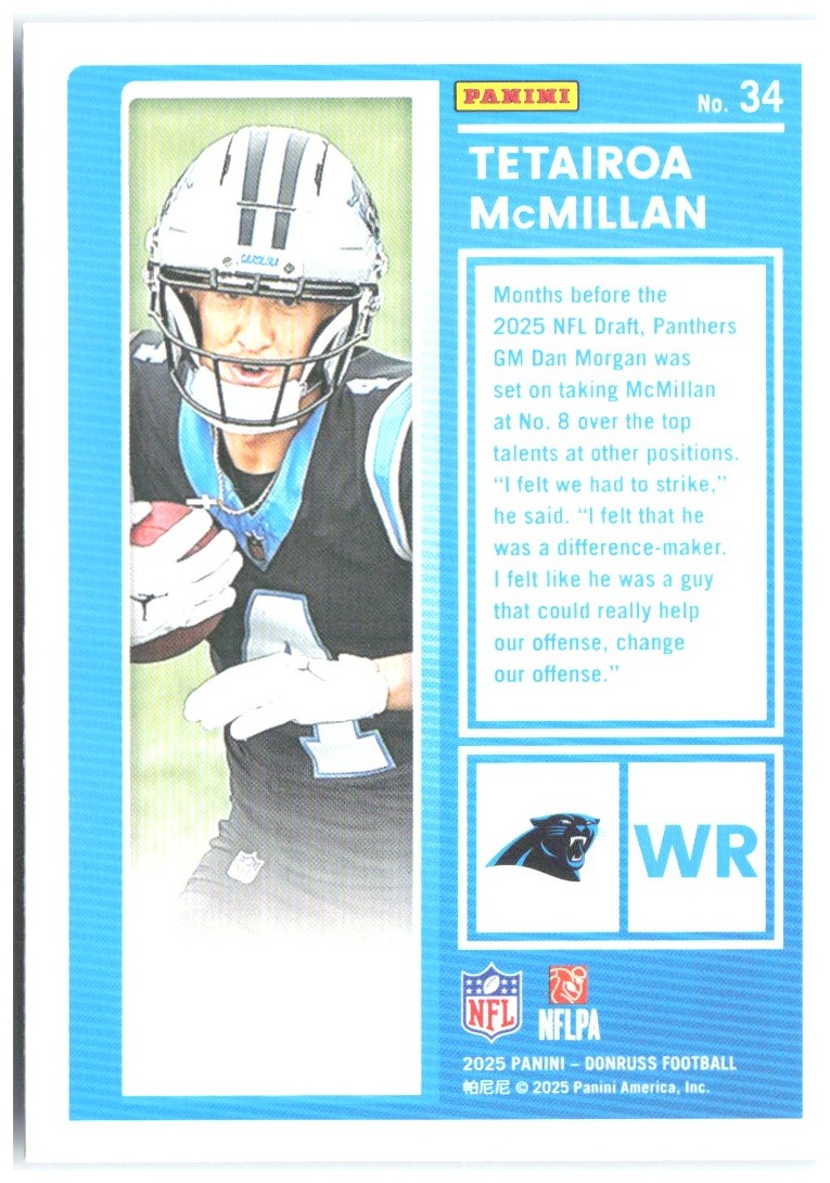 Tetairoa McMillan Donruss - The Rookies 34 2025 Carolina Panthers