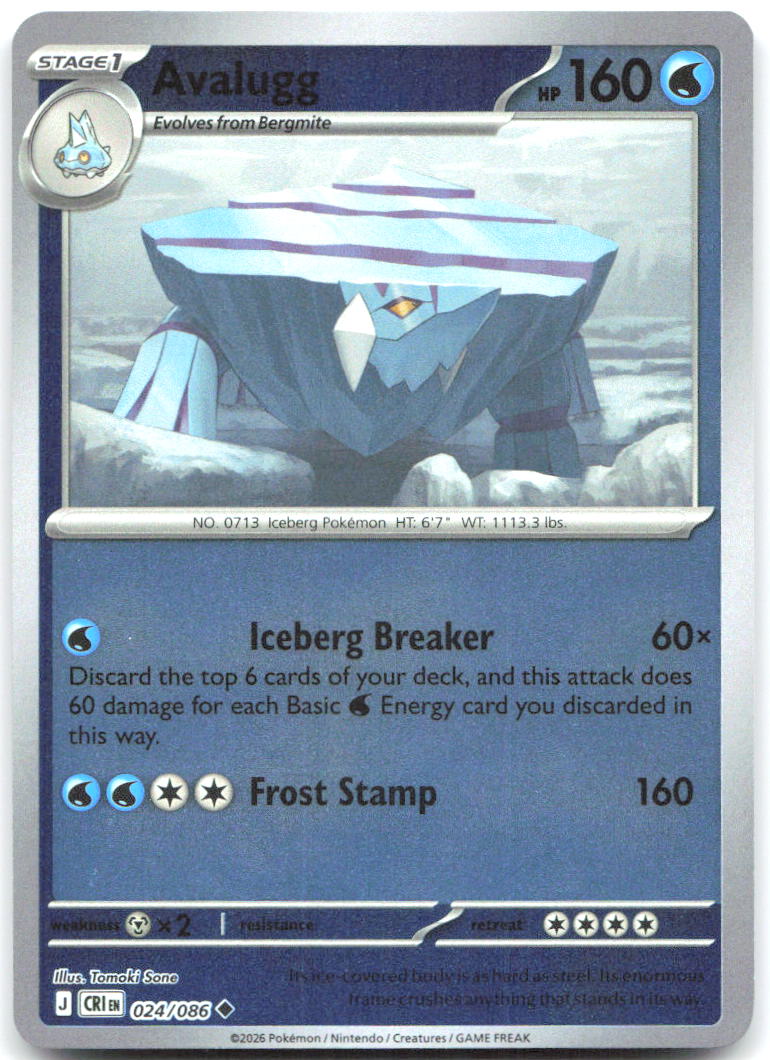 Avalugg Reverse Holo Uncommon ME04 Chaos Rising 024/086 NM Tomoki Sone