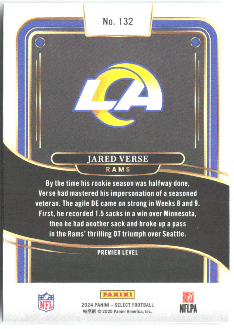 Jared Verse Panini Select 132 2024 Los Angeles Rams RC