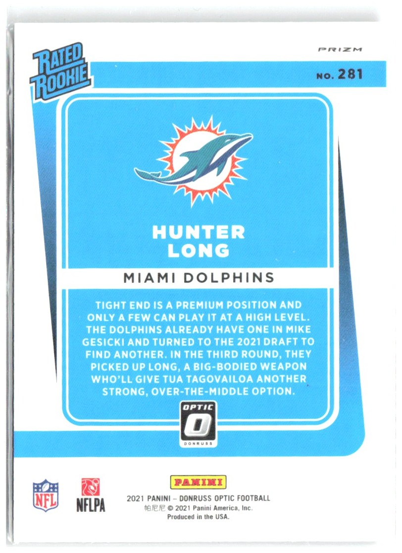 Hunter Long Donruss Optic - Bronze 281 2021 Miami Dolphins