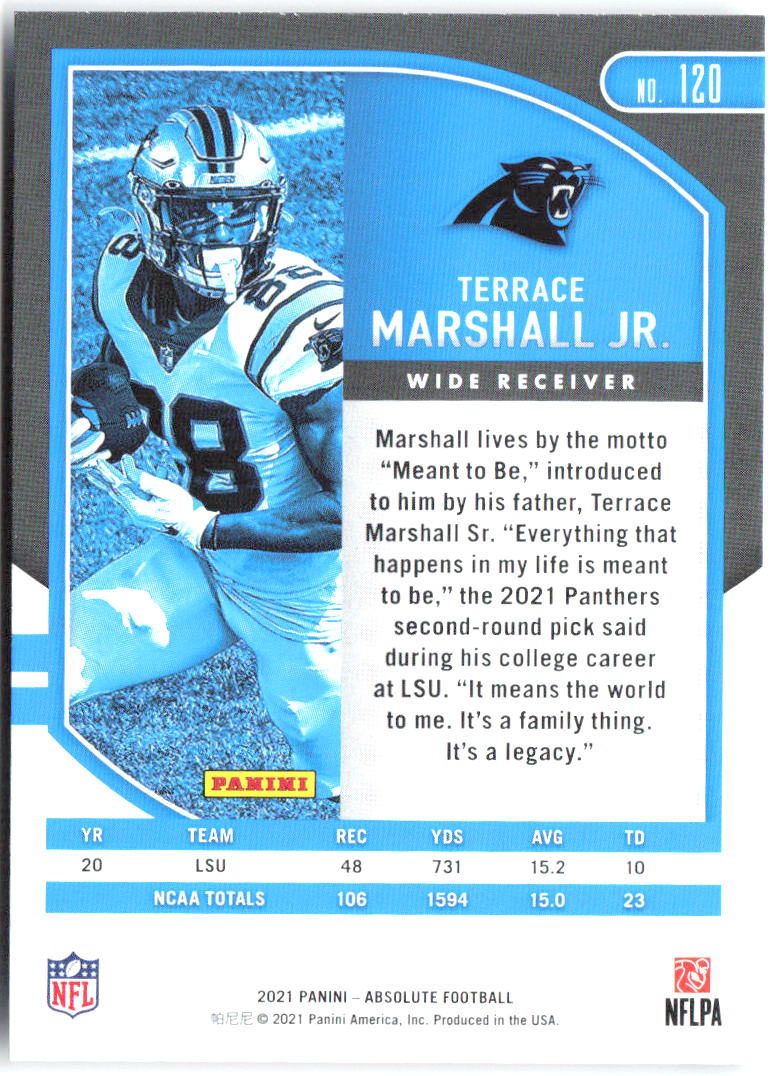 Terrace Marshall Jr. Panini Absolute - Retail 120 2021 Carolina Panthers RC