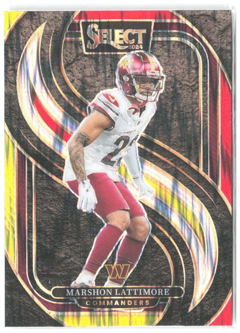 Marshon Lattimore Select Red & Yellow Prizm Shock 181 2024 Washington Commanders