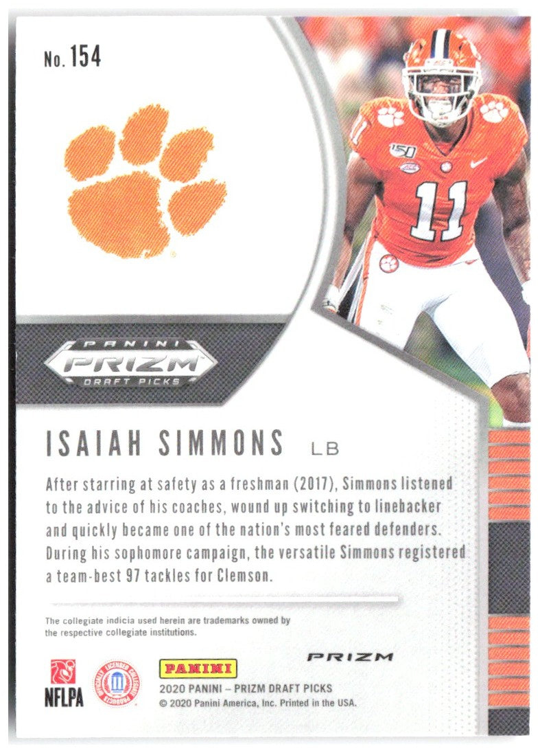 Isaiah Simmons Panini Prizm Draft Picks - Prizms Red 154 2020 Clemson Tigers