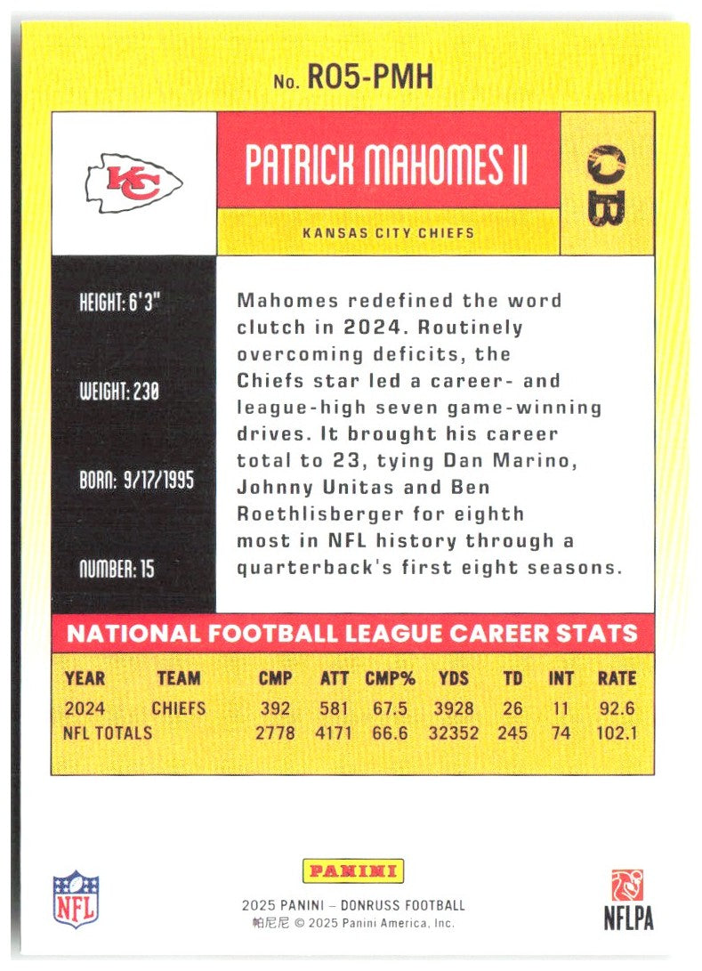 Patrick Mahomes II Donruss - Retro 2005 R05-PMH 2025 Kansas City Chiefs