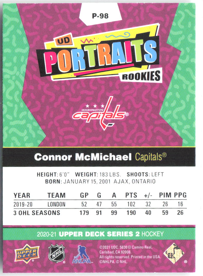 Connor McMichael Upper Deck - UD Portraits P-98 2020-21 Washington Capitals