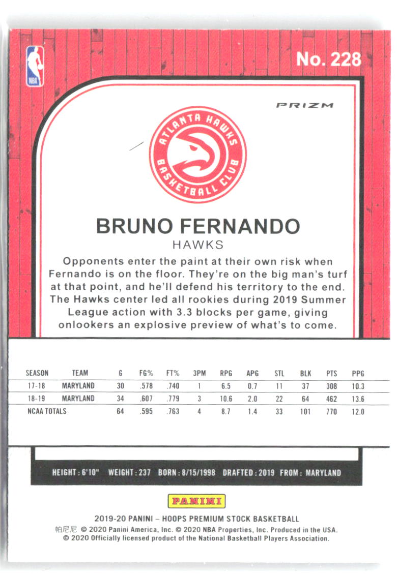 Bruno Fernando Hoops Premium Stock Prizms Silver Mojo 228 2019-20 Atlanta Hawks