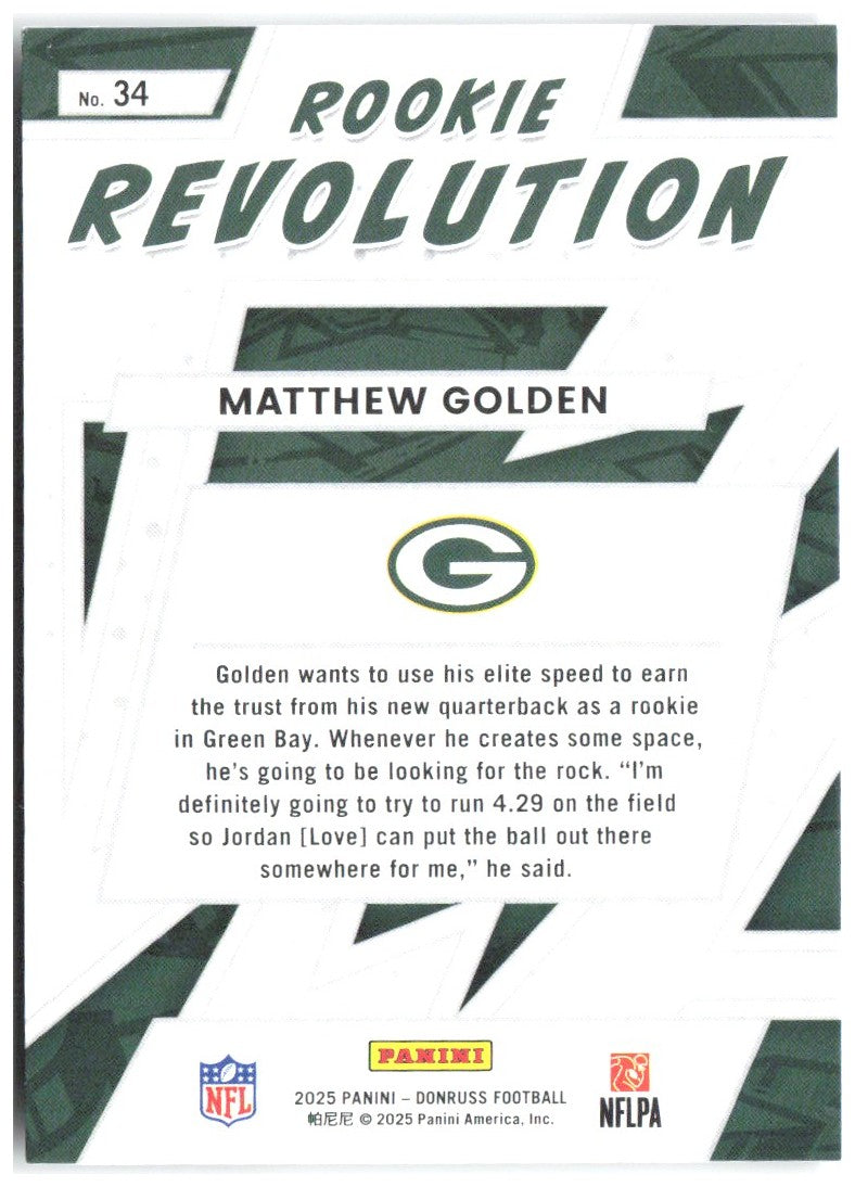 Matthew Golden Donruss - Rookie Revolution 34 2025 Green Bay Packers