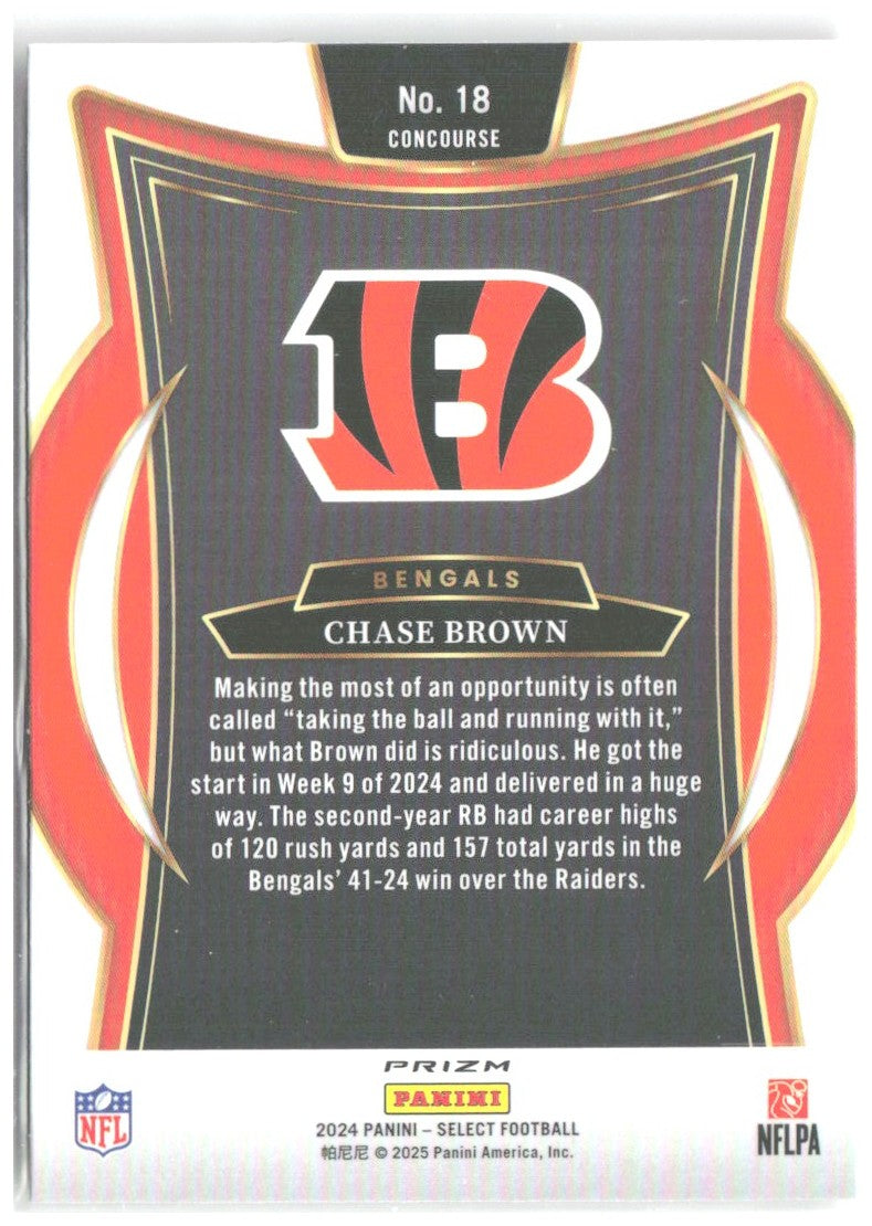 Chase Brown Panini Select - Red & Yellow Prizm Shock 18 2024 Cincinnati Bengals