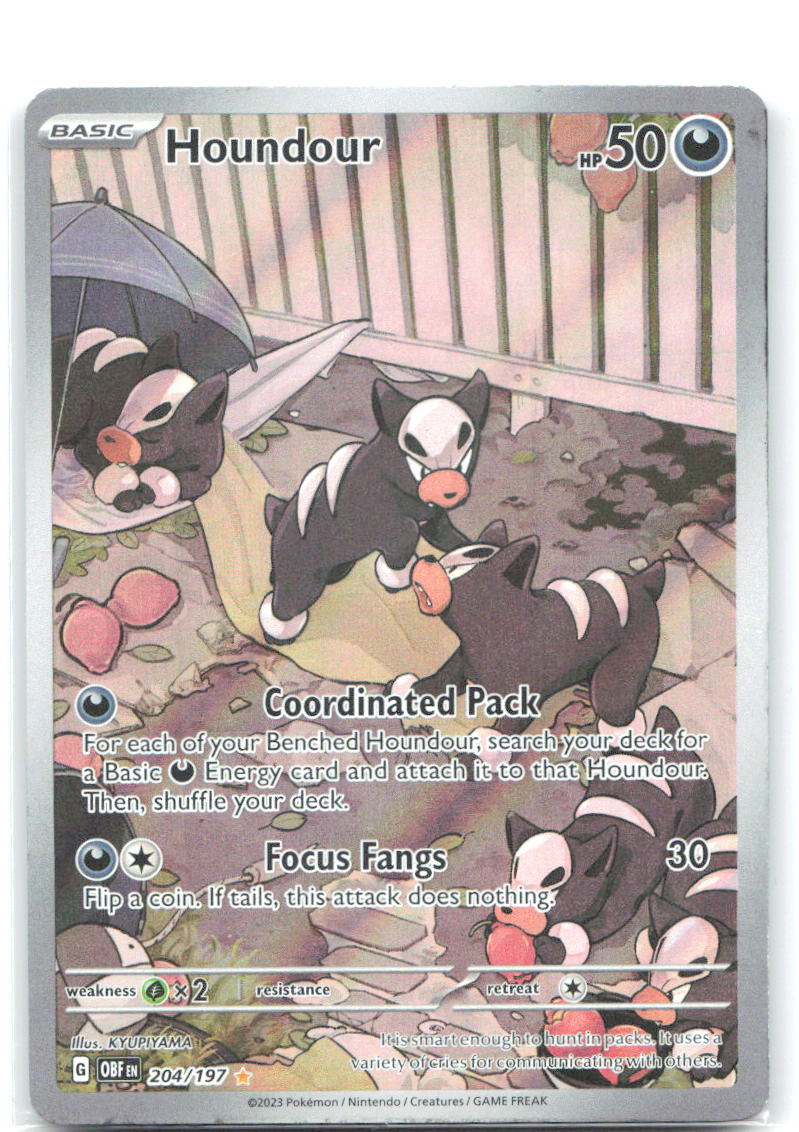 Houndour Holo Illustration Rare SV03: Obsidian Flames 204/197 NM KYUPIYAMA