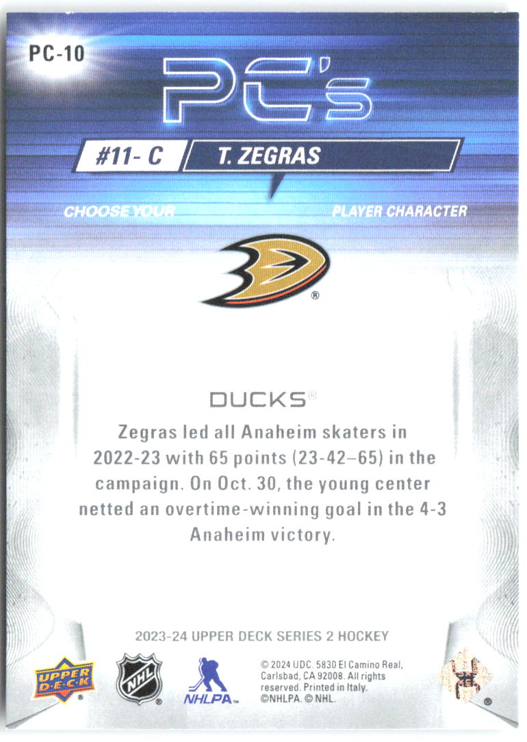 Trevor Zegras Upper Deck - PC's PC-10 2023-24 Anaheim Ducks