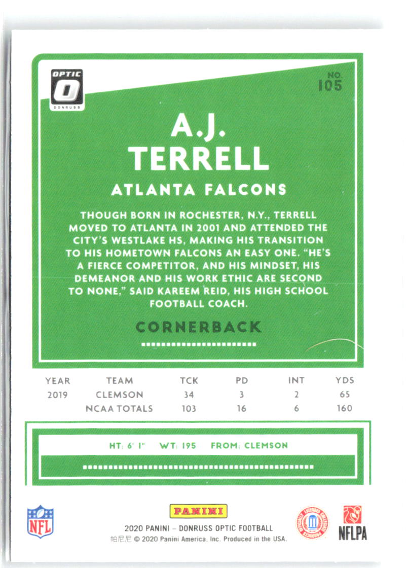 A.J. Terrell Donruss Optic 105 2020 Atlanta Falcons RC