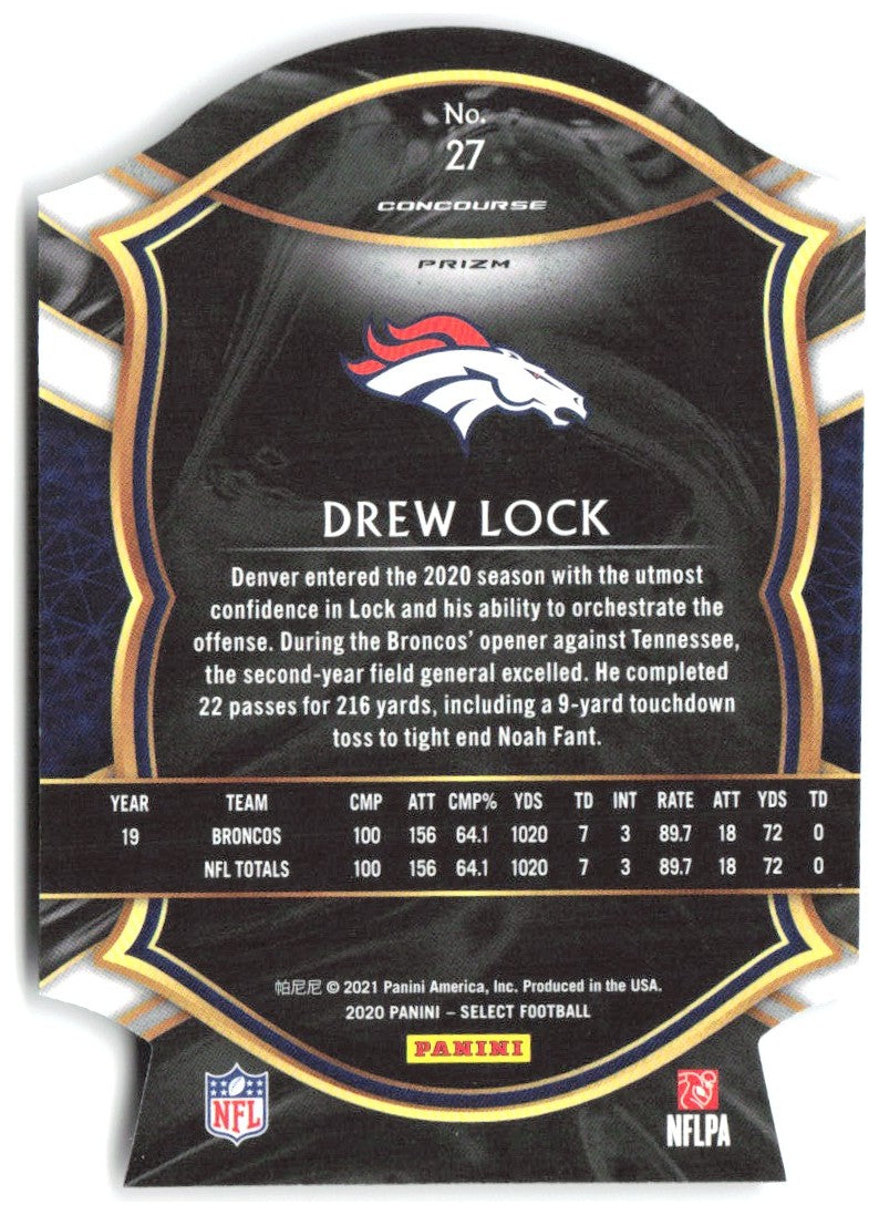 Drew Lock Panini Select - Purple Prizm Die Cut 27 2020 Denver Broncos