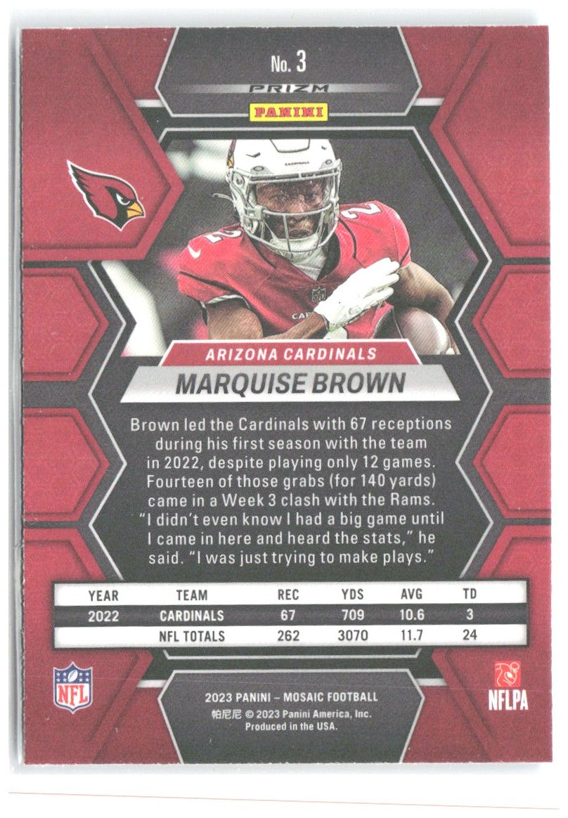 Marquise Brown Panini Mosaic - Reactive Blue Mosaic 3 2023 Arizona Cardinals