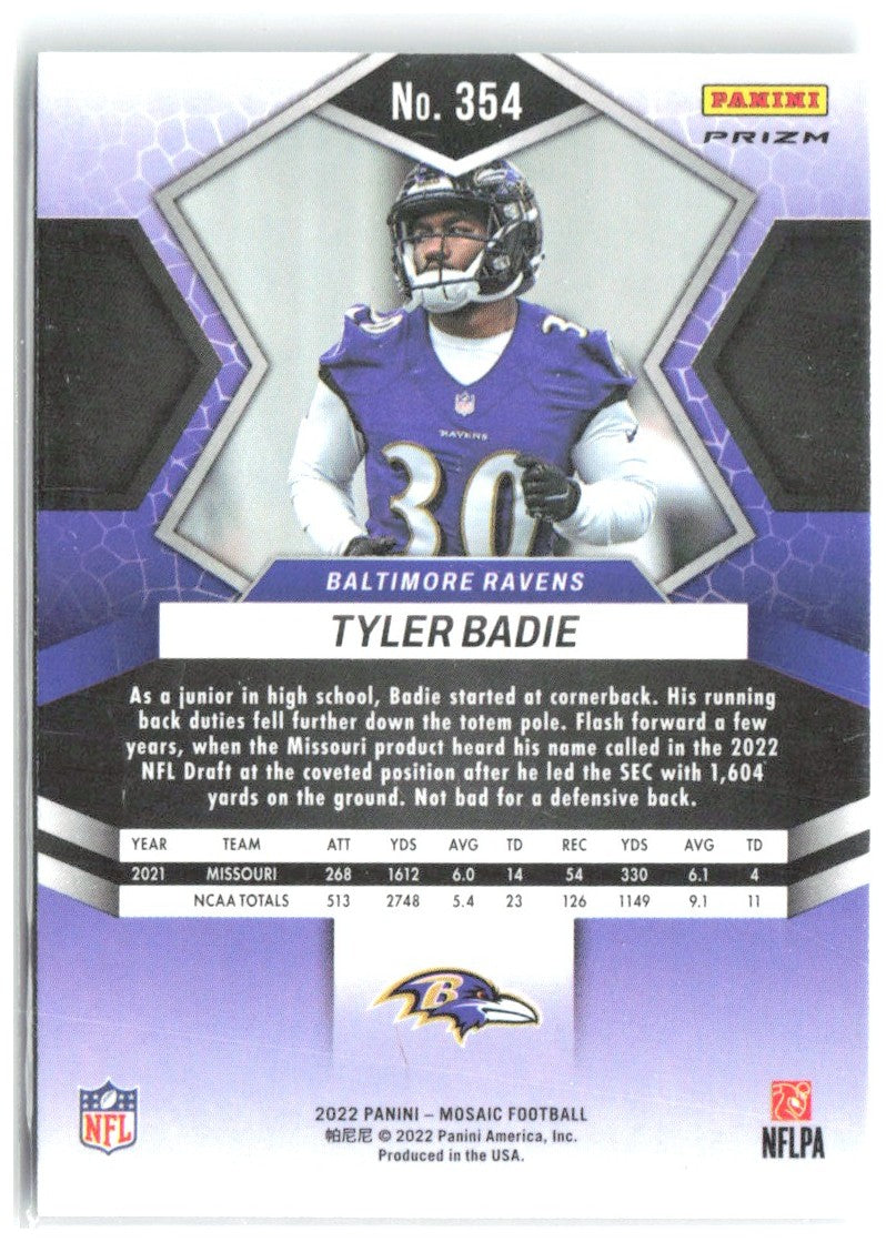 Tyler Badie Panini Mosaic - Mosaic Green 354 2022 Baltimore Ravens